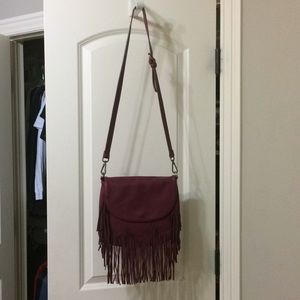 Medium Maroon Leather Fringe Purse